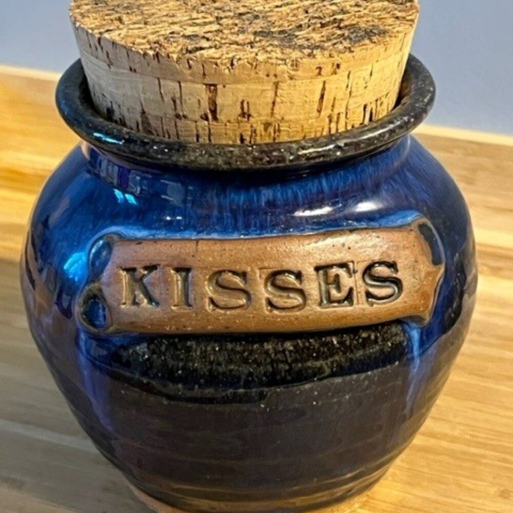 Kisses Blue Drip Glaze ceramic pottery Kisses Jar Valentine's Day